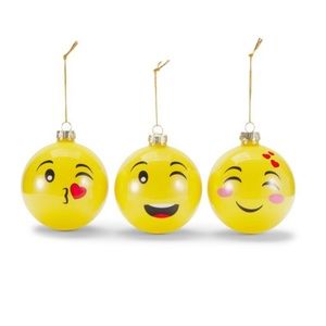 New Two Piece Yellow Emoji Ornament Set ceramic